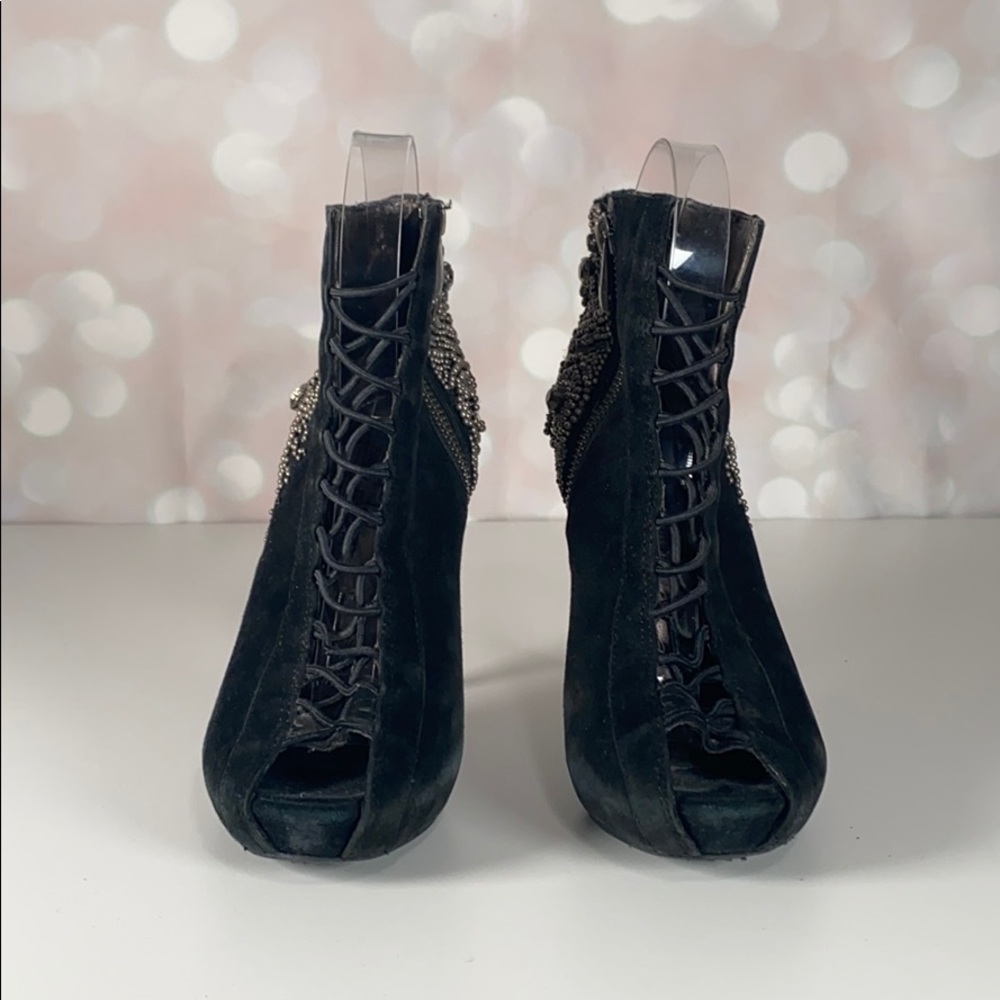 SAM EDELMAN “QUANTAM” Embellished Laced Suede Heel - Picture 11 of 16